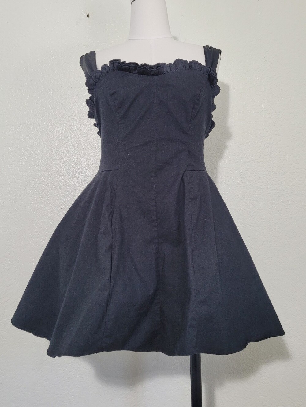 Free People Midnight Magic Dress Cotton Black Ruffle-Trim Fit & Flare Sn Dress